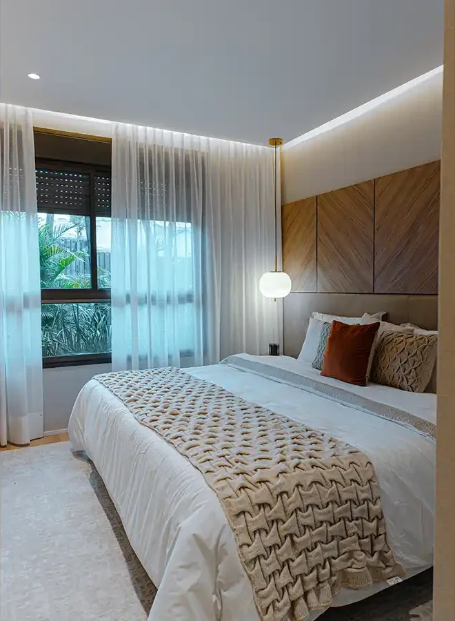 Suíte master do apartamento decorado de 164 m²