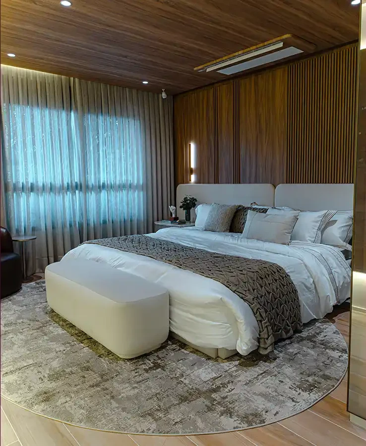 Suíte master do apartamento decorado de 207 m²